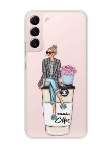 Прозорий чохол на Samsung Galaxy S22 :: Дівчина на каві (принт 228)