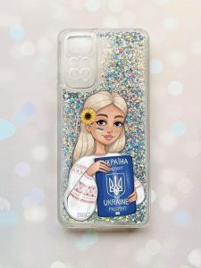 Чохол з плаваючими блискітками на Xiaomi Redmi Note 11 Срібний :: Дівчина з паспортом (принт 13)