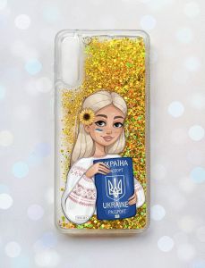 Чохол з плаваючими блискітками на Samsung Galaxy A50 (2019) A505F Золотий :: Дівчина з паспортом (принт 13)