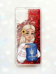 Чохол з плаваючими блискітками Samsung Galaxy A12 Червоний :: Дівчина з паспортом (принт 13)