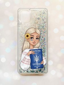 Чохол з плаваючими блискітками Samsung Galaxy A12 Срібний :: Дівчина з паспортом (принт 13)