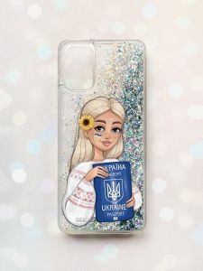 Чохол з плаваючими блискітками для Samsung Galaxy A03s (A037) Срібний :: Дівчина з паспортом (принт 13)