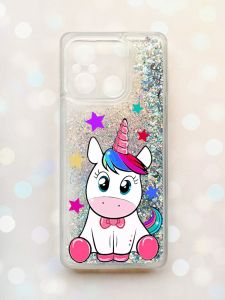 Чохол з плаваючими блискітками на Xiaomi Redmi 12C Срібний :: Єдиноріг (принт 102)