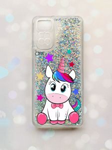 Чохол з плаваючими блискітками на Xiaomi Redmi Note 11 Срібний :: Єдиноріг (принт 102)