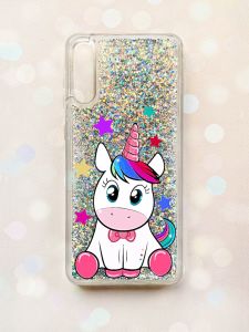 Чохол з плаваючими блискітками на Samsung Galaxy A50 (2019) A505F Срібний :: Єдиноріг (принт 102)