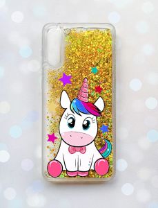 Чохол з плаваючими блискітками на Samsung Galaxy A50 (2019) A505F Золотий :: Єдиноріг (принт 102)