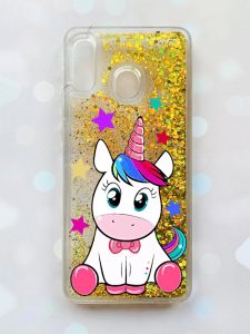 Чохол з плаваючими блискітками для Samsung Galaxy А30 (2019) А305 / A20 Золотий :: Єдиноріг (принт 102)