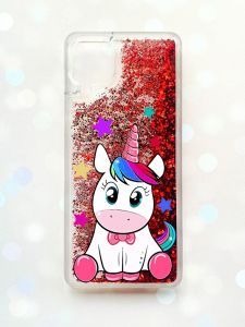 Чохол з плаваючими блискітками Samsung Galaxy A12 Червоний :: Єдиноріг (принт 102)