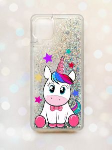 Чохол з плаваючими блискітками Samsung Galaxy A12 Срібний :: Єдиноріг (принт 102)