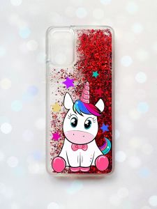 Чохол з плаваючими блискітками для Samsung Galaxy A03s (A037) Червоний :: Єдиноріг (принт 102)