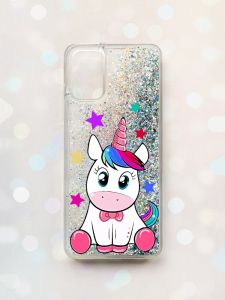 Чохол з плаваючими блискітками для Samsung Galaxy A03s (A037) Срібний :: Єдиноріг (принт 102)