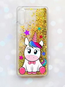 Чохол з плаваючими блискітками Samsung Galaxy A02 / A022 (2021) Золотий :: Єдиноріг (принт 102)