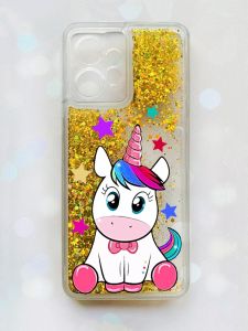 Чохол з плаваючими блискітками Xiaomi Redmi Note 12 4G Золотий :: Єдиноріг (принт 102)