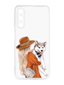 Прозорий силіконовий чохол на Samsung Galaxy M14 :: Дівчина з песиком (принт 115)