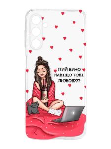 Прозорий силіконовий чохол на Samsung Galaxy M14 :: Дівчина з вином (принт 219)