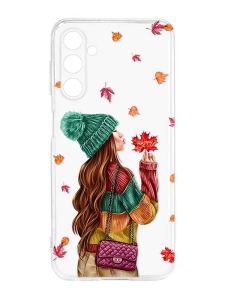 Прозорий силіконовий чохол на Samsung Galaxy M14 :: Дівчина з листям (принт 221)