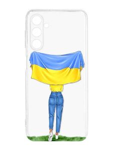 Прозорий силіконовий чохол на Samsung Galaxy M14 :: Дівчина з прапором (принт 263)