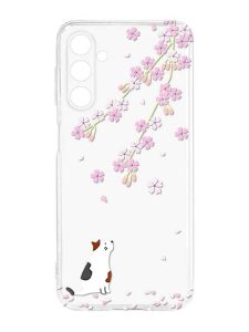 Прозорий силіконовий чохол на Samsung Galaxy M14 :: Котик і сакура (принт 283)
