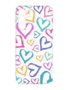 Прозорий силіконовий чохол на Samsung Galaxy M14 :: Різнокольорові сердечка (принт 332)
