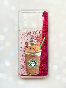 Чохол з плаваючими блискітками на Xiaomi Redmi 12C Рожевий :: Капучіно котик (принт 97)