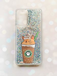 Чохол з плаваючими блискітками на Samsung Galaxy A52 (A525) Срібний :: Капучіно котик (принт 97)