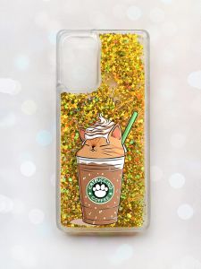 Чохол з плаваючими блискітками на Samsung Galaxy A52 (A525) Золотий :: Капучіно котик (принт 97)