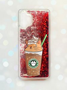 Чохол з плаваючими блискітками Samsung Galaxy A32 Червоний :: Капучіно котик (принт 97)