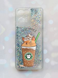 Чохол з плаваючими блискітками Xiaomi Redmi Note 12 4G Срібний :: Капучіно котик (принт 97)