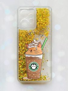 Чохол з плаваючими блискітками Xiaomi Redmi Note 12 4G Золотий :: Капучіно котик (принт 97)