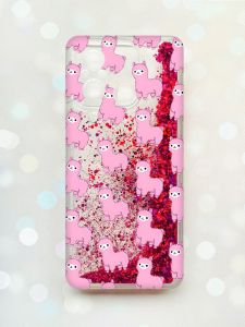 Чохол з плаваючими блискітками на Xiaomi Redmi 12C Рожевий :: Лами рожеві (принт 101)