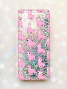 Чохол з плаваючими блискітками на Xiaomi Redmi 12C Срібний :: Лами рожеві (принт 101)