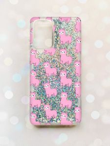 Чохол з плаваючими блискітками на Samsung Galaxy A52 (A525) Срібний :: Лами рожеві (принт 101)