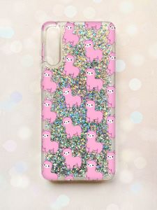 Чохол з плаваючими блискітками на Samsung Galaxy A50 (2019) A505F Срібний :: Лами рожеві (принт 101)