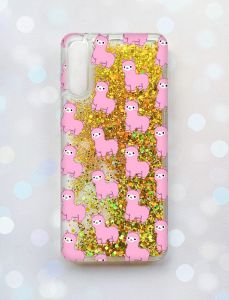 Чохол з плаваючими блискітками на Samsung Galaxy A50 (2019) A505F Золотий :: Лами рожеві (принт 101)