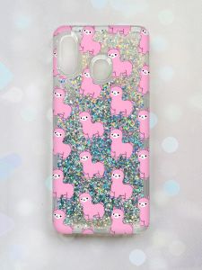 Чохол з плаваючими блискітками для Samsung Galaxy А30 (2019) А305 / A20 Срібний :: Лами рожеві (принт 101)