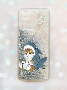 Чохол з плаваючими блискітками на Xiaomi Redmi 10С Срібний :: Кошеня (принт 120)