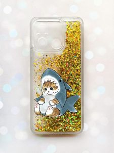 Чохол з плаваючими блискітками на Xiaomi Redmi 12C Золотий :: Кошеня (принт 120)