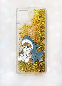 Чохол з плаваючими блискітками Samsung A12 Золотий :: Кошеня (принт 120)
