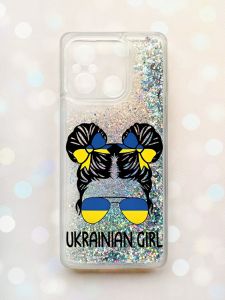 Чохол з плаваючими блискітками на Xiaomi Redmi 12C Срібний :: Українська дівчина (принт 113)