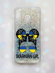 Чохол з плаваючими блискітками для Samsung Galaxy А30 (2019) А305 / A20 Срібний :: Українська дівчина (принт 113)