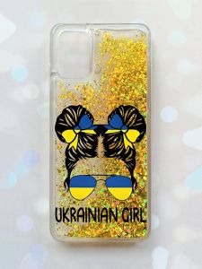 Чохол з плаваючими блискітками для Samsung Galaxy A03s (A037) Золотий :: Українська дівчина (принт 113)