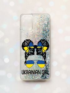 Чохол з плаваючими блискітками для Samsung Galaxy A03s (A037) Срібний :: Українська дівчина (принт 113)