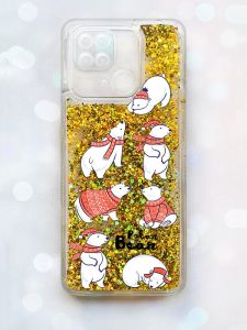 Чохол з плаваючими блискітками на Xiaomi Redmi 10С Золотий :: Ведмедики (принт 145)