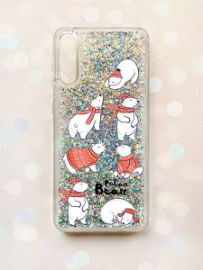 Чохол з плаваючими блискітками на Samsung Galaxy A50 (2019) A505F Срібний :: Ведмедики (принт 145)