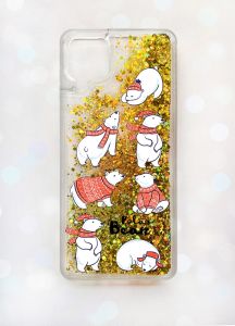 Чохол з плаваючими блискітками Samsung A12 Золотий :: Ведмедики (принт 145)