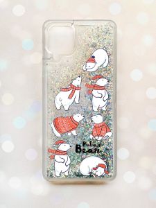 Чохол з плаваючими блискітками Samsung Galaxy A12 Срібний :: Ведмедики (принт 145)