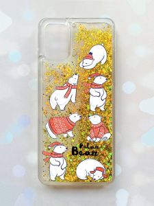 Чохол з плаваючими блискітками для Samsung Galaxy A03s (A037) Золотий :: Ведмедики (принт 145)