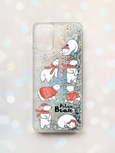 Чохол з плаваючими блискітками для Samsung Galaxy A03s (A037) Срібний :: Ведмедики (принт 145)