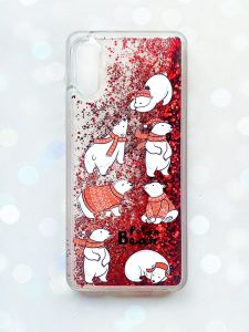 Чохол з плаваючими блискітками Samsung Galaxy A02 / A022 (2021) Червоний :: Ведмедики (принт 145)