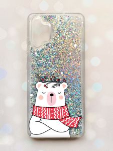 Чохол з плаваючими блискітками Samsung Galaxy A32 Срібний :: Ведмідь у шарфі (принт 147)